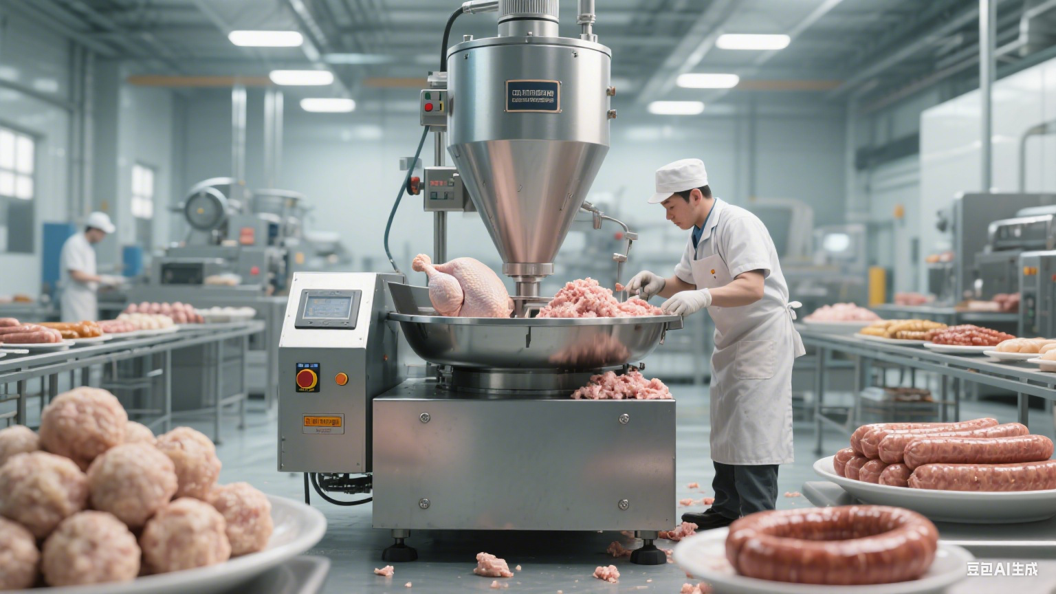 没想到，鸡肉也可以使用斩拌机来操作，这让人很是惊讶！(图5)