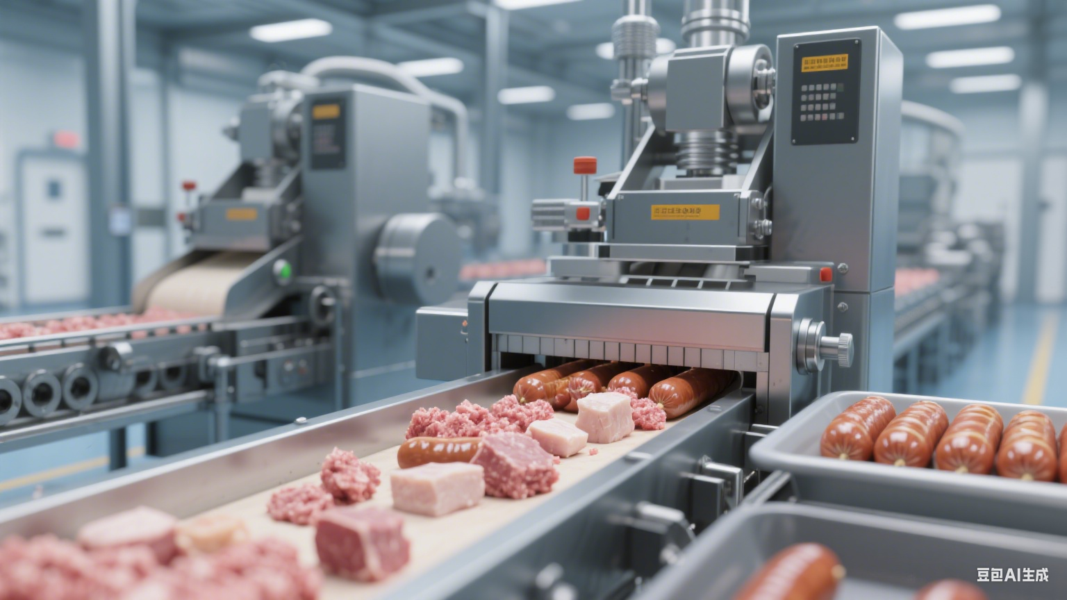 调理品烤肠斩切设备自动出料口：解构肉糜洁净输出与工序衔接的空间(图1)