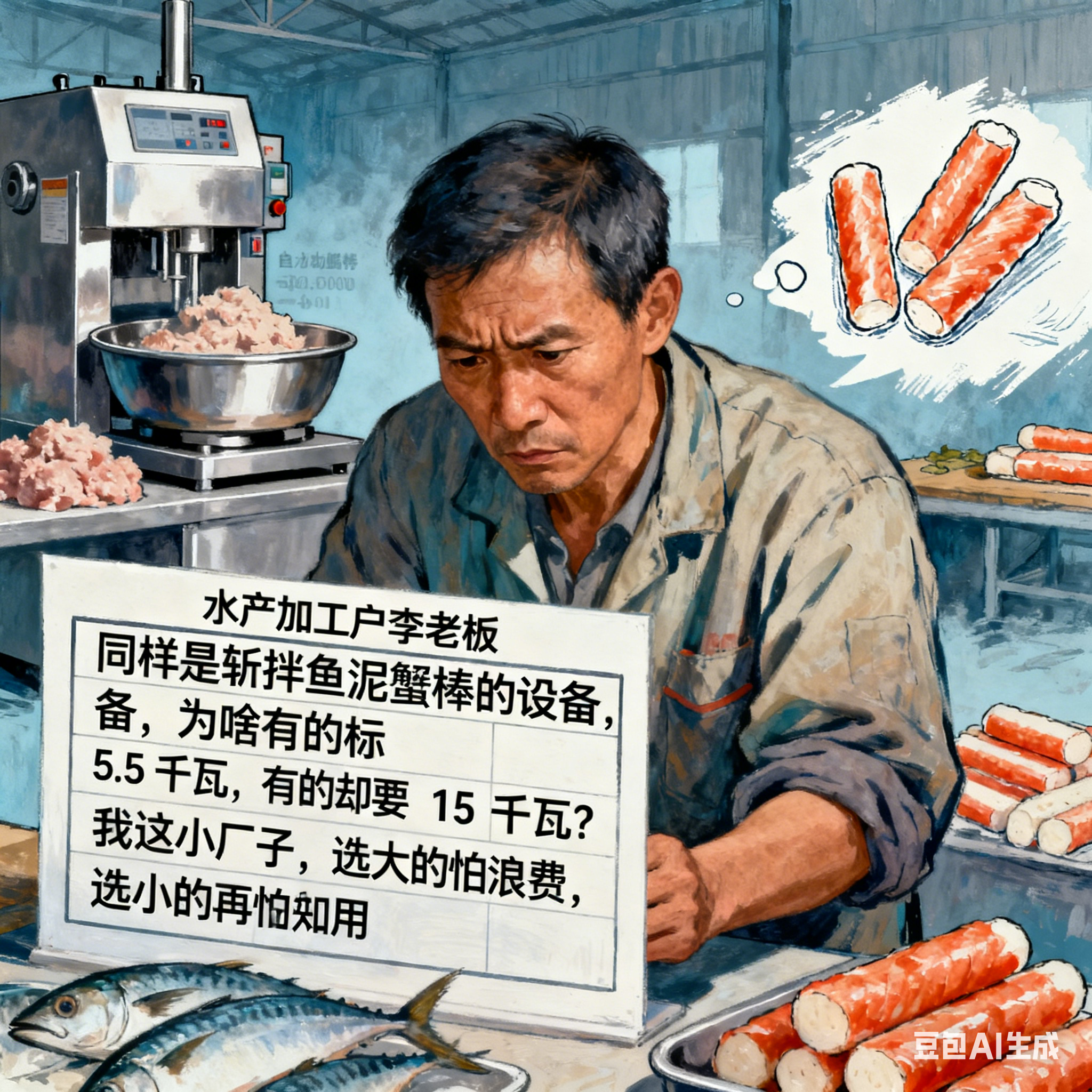 鱼泥蟹棒全自动双速斩拌设备，功率咋选才合适？(图1)